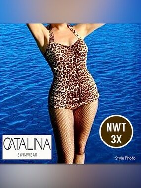 NWT CATALINA Suddenly Slim Leopard Print One-Piece Swimsuit (3X) (22W/24W)